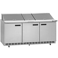 Delfield 4472NP-30M 72" Front Breathing 3 Door Front Breathing Mega Top Refrigerated Sandwich Prep Table with 3" Casters