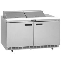 Delfield 4464NP-12 64" 2 Door Front Breathing Refrigerated Sandwich Prep Table with 5" Casters