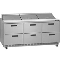 Delfield D4472NP-18 72" 6 Drawer Front Breathing Refrigerated Sandwich Prep Table with 5" Casters