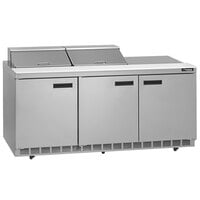 Delfield 4472NP-18 72" 3 Door Front Breathing Refrigerated Sandwich Prep Table with 3" Casters