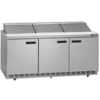 Delfield 4472NP-18 72" 3 Door Front Breathing Refrigerated Sandwich Prep Table with 5" Casters