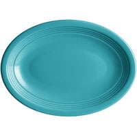 Acopa Capri 9 3/4 inch x 7 inch Caribbean Turquoise Oval Stoneware Coupe Platter - 12/Case