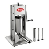 Avantco SS-7V 7 lb. Stainless Steel Vertical Manual Sausage Stuffer with 5/8", 7/8", 1 1/4", and 1 1/2" Stainless Steel Funnels