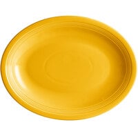 Acopa Capri 13 3/4" x 10 1/2" Mango Orange Oval Stoneware Coupe Platter - 12/Case