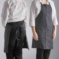 Choice Black and White Pinstripe Poly-Cotton Adjustable Bib Apron with 2 Pockets - 32" x 30"