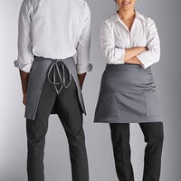 Choice Gray Poly-Cotton Half Bistro Apron with 2 Pockets - 18" x 30"