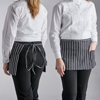 Choice Black and White Chalk Stripe Poly-Cotton Standard Waist Apron with 3 Pockets - 12" x 26"