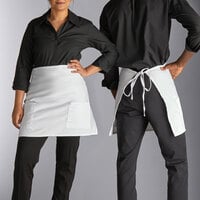 Choice White Customizable Poly-Cotton Half Bistro Apron with 2 Pockets - 18 inch x 30 inch