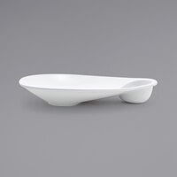 Front of the House DAP057WHP21 Ellipse 12" x 9" White Oval Porcelain Sampler Plate with Incorporated Well - 4/Case