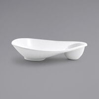 Front of the House DAP052WHP22 Ellipse 8 1/4" x 6 1/2" White Oval Porcelain Sampler Plate with Incorporated Well - 6/Case
