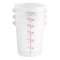 Cambro 4 Qt. Translucent Round Polypropylene Food Storage Container and Lid - 3/Pack