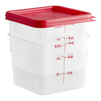 Cambro CamSquares® 6 Qt. Translucent Square Polypropylene Food Storage Container and Red Lid - 2/Pack