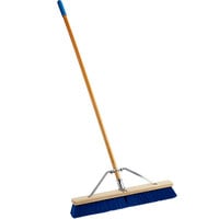 Carlisle 367386TC14 24" Hardwood Push Broom with Blue Polypropylene / Wire Bristle Blend, Brace, and Hardwood Handle