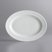 Corona by GET Enterprises PA1101907612 Actualite 10" x 7 1/2" Bright White Porcelain Wide Rim Rolled Edge Oval Platter - 12/Case