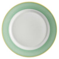 Corona by GET Enterprises PA1603902524 Calypso 10" Bright White Porcelain Rolled Edge Plate with Green and Yellow Rim - 24/Case
