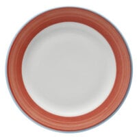 Corona by GET Enterprises PA1602901524 Calypso 7 1/4" Bright White Porcelain Rolled Edge Plate with Coral and Blue Rim - 24/Case