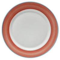 Corona by GET Enterprises PA1602902724 Calypso 10 5/8" Bright White Porcelain Rolled Edge Plate with Coral and Blue Rim - 24/Case