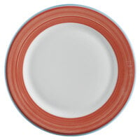 Corona by GET Enterprises PA1602902524 Calypso 10" Bright White Porcelain Rolled Edge Plate with Coral and Blue Rim - 24/Case