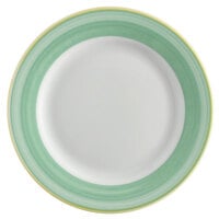 Corona by GET Enterprises PA1603902024 Calypso 8" Bright White Porcelain Rolled Edge Plate with Green and Yellow Rim - 24/Case