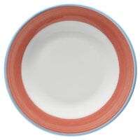 Corona by GET Enterprises PA1602901424 Calypso 6 1/2" Bright White Porcelain Rolled Edge Plate with Coral and Blue Rim - 24/Case