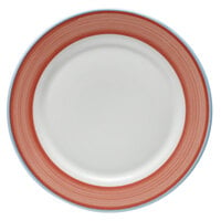 Corona by GET Enterprises PA1602902024 Calypso 8" Bright White Porcelain Rolled Edge Plate with Coral and Blue Rim - 24/Case
