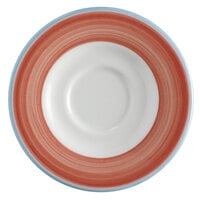 Corona by GET Enterprises PA1602900324 Calypso 6 1/2" Bright White Porcelain Rolled Edge Saucer with Coral and Blue Rim - 24/Case