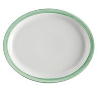 Corona by GET Enterprises PA1603807812 Calypso 13" x 11" Bright White Porcelain Oval Platter with Narrow Green and Yellow Rim - 12/Case