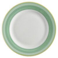 Corona by GET Enterprises PA1603901424 Calypso 6 1/2" Bright White Porcelain Rolled Edge Plate with Green and Yellow Rim - 24/Case