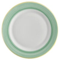 Corona by GET Enterprises PA1603902324 Calypso 9" Bright White Porcelain Rolled Edge Plate with Green and Yellow Rim - 24/Case