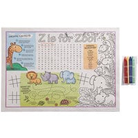 Choice 10" x 14" Kids Zoo Themed Interactive Placemat with 4 Pack Triangular Kids' Restaurant Crayons in Cello Wrap - 1000/Case