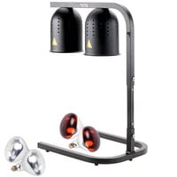 Avantco W62-BLK Black 2 Bulb Free Standing Heat Lamp / Food Warmer with Red Bulbs - 120V, 500W