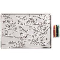Choice 10" x 14" Kids Dinosaur Double Sided Interactive Placemat with 4 Pack Triangular Kids' Restaurant Crayons in Cello Wrap - 1000/Case