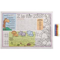 Choice 10" x 14" Kids Zoo Themed Interactive Placemat with 3 Pack Kids' Restaurant Crayons in Cello Wrap - 1000/Case