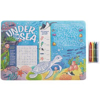 Choice 10" x 14" Kids Under the Sea Themed Interactive Placemat with 4 Pack Triangular Kids' Restaurant Crayons in Cello Wrap - 1000/Case