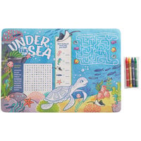 Choice 10" x 14" Kids Under the Sea Themed Interactive Placemat with 4 Pack Kids' Restaurant Crayons in Cello Wrap - 1000/Case