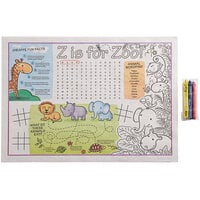 Choice 10" x 14" Kids Zoo Themed Interactive Placemat with 3 Pack Triangular Kids' Restaurant Crayons in Cello Wrap - 1000/Case