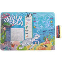 Choice 10" x 14" Kids Under the Sea Themed Interactive Placemat with 3 Pack Triangular Kids' Restaurant Crayons in Cello Wrap - 1000/Case