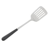 Tablecraft AM3314BK Antimicrobial 14" Stainless Steel Slotted Turner / Spatula with Black Handle