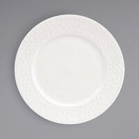 Front of the House DDP086BEP22 Catalyst Facet 9 1/2" European White Embossed Wide Rim Round Porcelain Plate - 6/Case