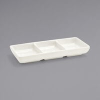Front of the House DSD017BEP23 Catalyst 3 oz. European White Triple Compartment Rectangular Porcelain Sauce Dish - 12/Case