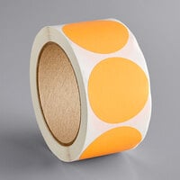 Lavex 2" Fluorescent Orange Matte Paper Permanent Round Inventory Label - 500/Roll