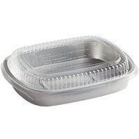 ChoiceHD Smoothwall Silver Large Oblong Foil Entree / Take-Out Pan with Dome Lid 65.6 oz. - 50/Case