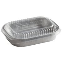 ChoiceHD Smoothwall Silver Mini Oblong Foil Take-Out Pan with Dome Lid 16 oz. - 100/Case
