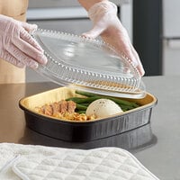 ChoiceHD Smoothwall Black and Gold Large Oblong Foil Entree / Take-Out Pan with Dome Lid 65.6 oz. - 50/Case