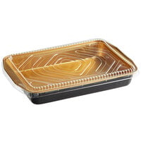 ChoiceHD Smoothwall Black and Gold Extra Large Oblong Foil Entree / Take-Out Pan with Dome Lid 108 oz. - 25/Case