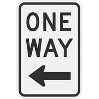 Left Arrow "One Way" Reflective Black Aluminum Sign - 12" x 18"
