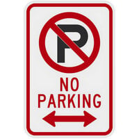 Lavex "No Parking" Two-Way Arrow Reflective Black / Red Aluminum Sign - 12" x 18"