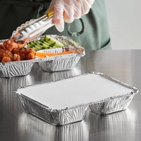 Choice 8 1/2 inchx 6 3/8 inch 3-Compartment Oblong Foil Take-Out Container with Board Lid - 250/Case