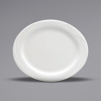 Oneida Buffalo Arcadia by 1880 Hospitality R4510000371 13" Bright White Embossed Medium Rim Porcelain Oval Platter - 12/Case