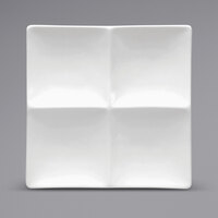 Oneida Buffalo Bright White Ware by 1880 Hospitality F8010000945 8" x 8" Rolled Edge Square 4-Compartment Porcelain Platter - 24/Case